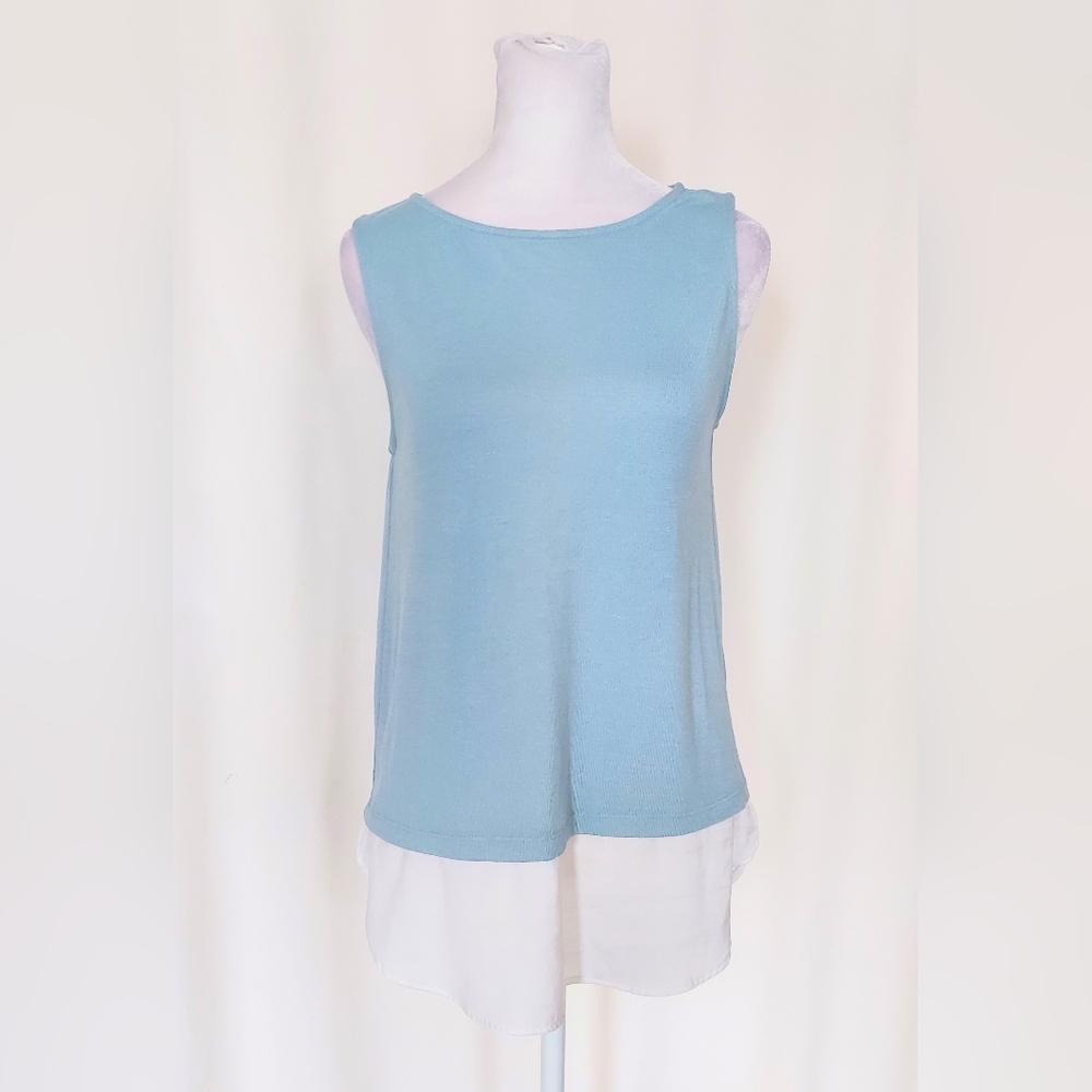 Banana Republic Luxespun Sleeveless Faux Layered Knit Top Blue White Size XS